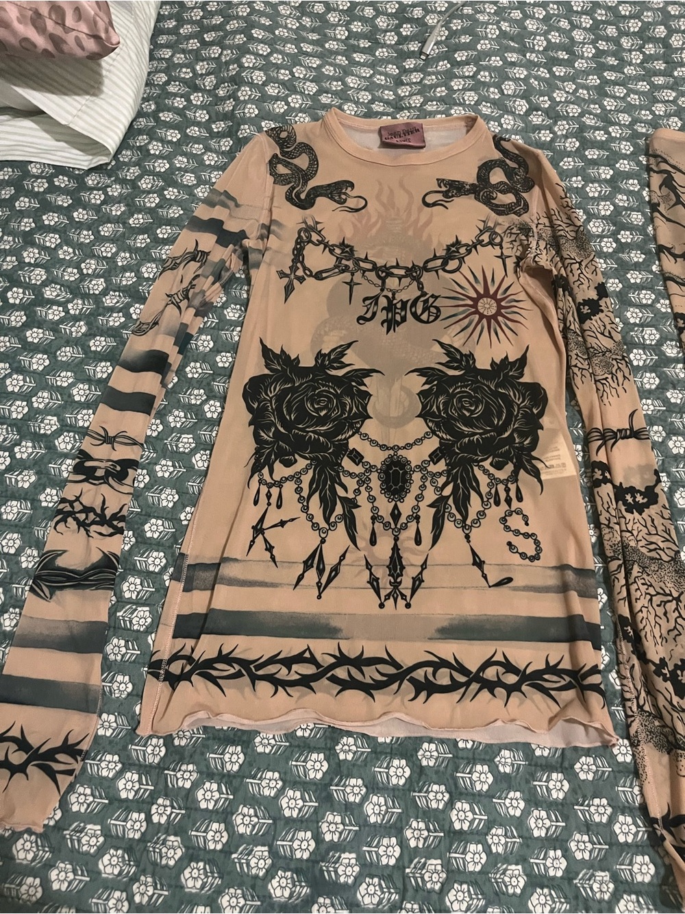 Jean Paul Gaultier Beige Top with Black Print - Picture 2 of 10